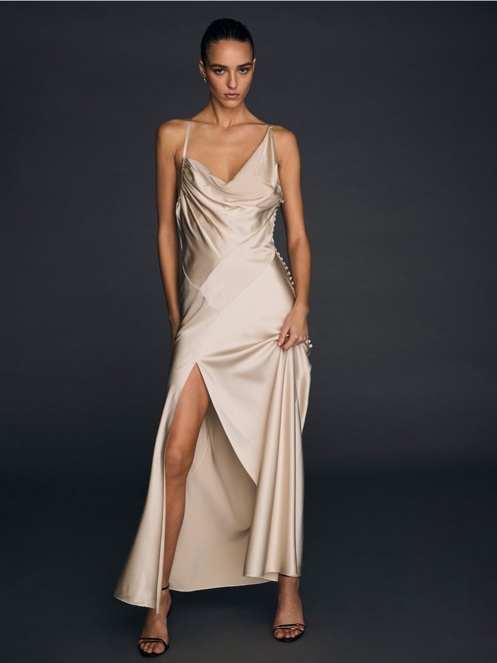 Altuzarra Champagne Satin Cowl-Neck Maxi Dress